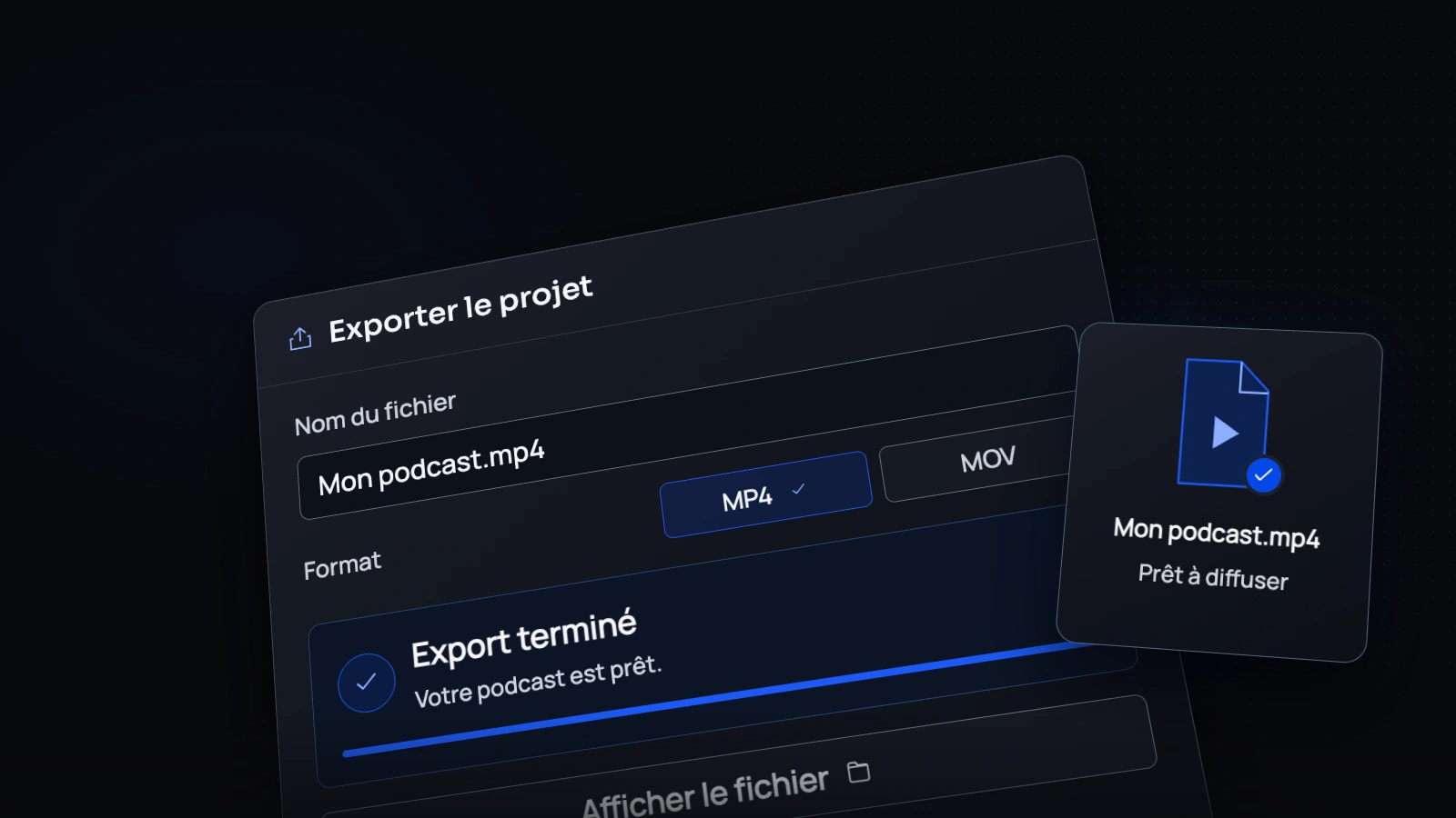 Fenêtre d’export du projet dans Motion Lab.