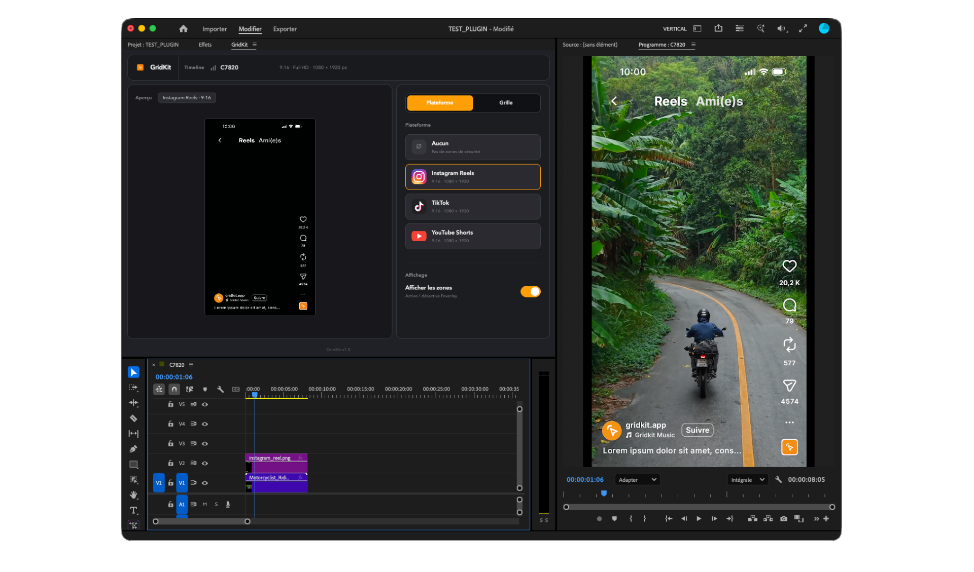 Aperçu de l'extension GridKit dans Adobe Premiere Pro